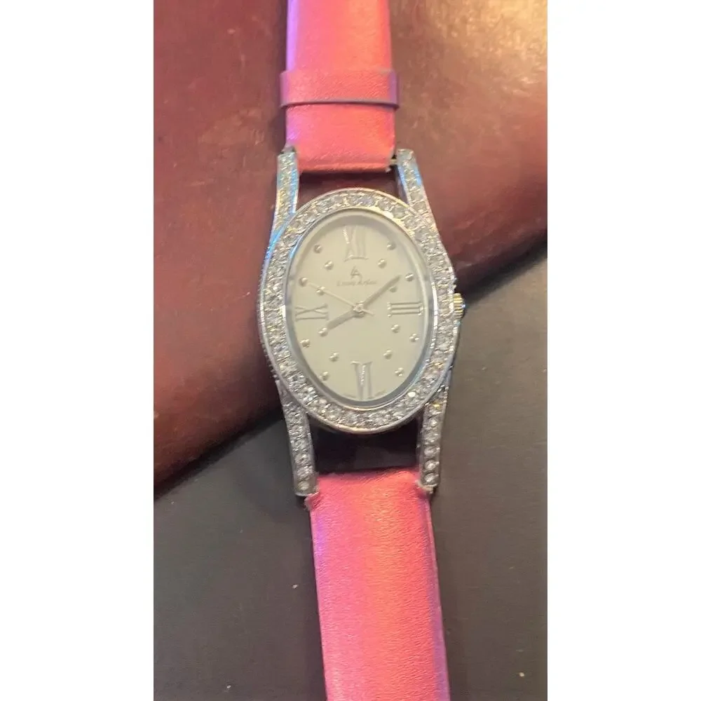 Women's 27mm Louis Arden Watch, Silver Tone with Crystal Accents, Leather Band